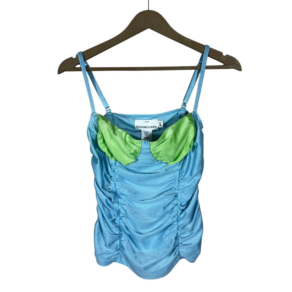 NWT Annorlunda Ruched Colorblock Cami Top Blue Green Mermaidcore Size 8